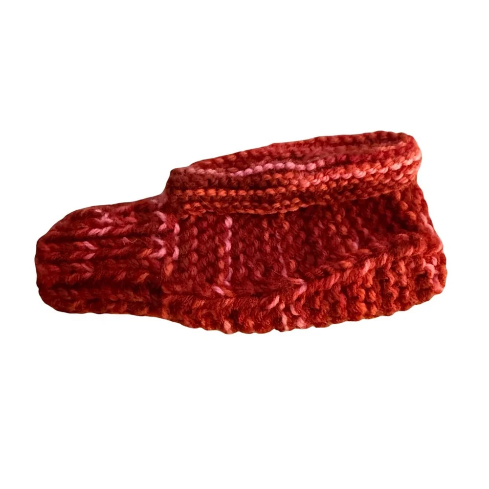 Hand Knit Warm Knitted Kids Slippers in Red Toddler Size 7-10 Cottagecore Cozy